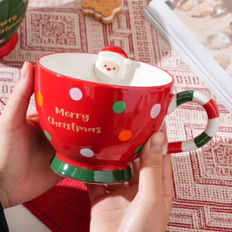500ml Santa Claus Coffee Cup Cartoon Ceramic Table Top Mug Beautifully Embossed Breakfast Oat Drink Milk Mug Christmas Gifts