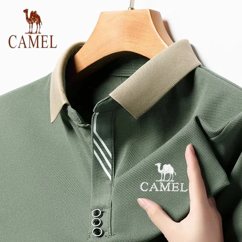 

Camel Men's solid color casual fashion short-sleeved POLO shirt summer comfortable top