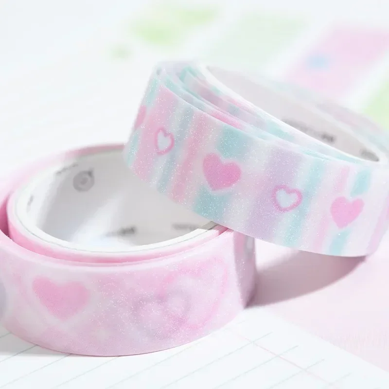 Set stiker Washi Flash halus Korea, 5 gulungan/Set stiker gadis lucu Galaxy, Stiker buku pegangan DIY bahan putaran