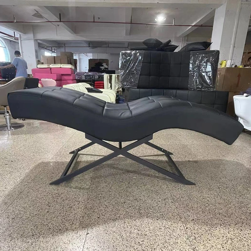 Best Selling Beauty Salon Furniture Black Leather Eyelash Bed Luxury Gold Metal Base Curved Massage Eyebrow Bed