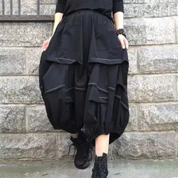 4xl Oversized Losse Hoge Taille Damesbloeiers Zomermode Zwarte Hiphop Casual Cropped Broek Geplooide Patchwork Broek Met Wijde Pijpen