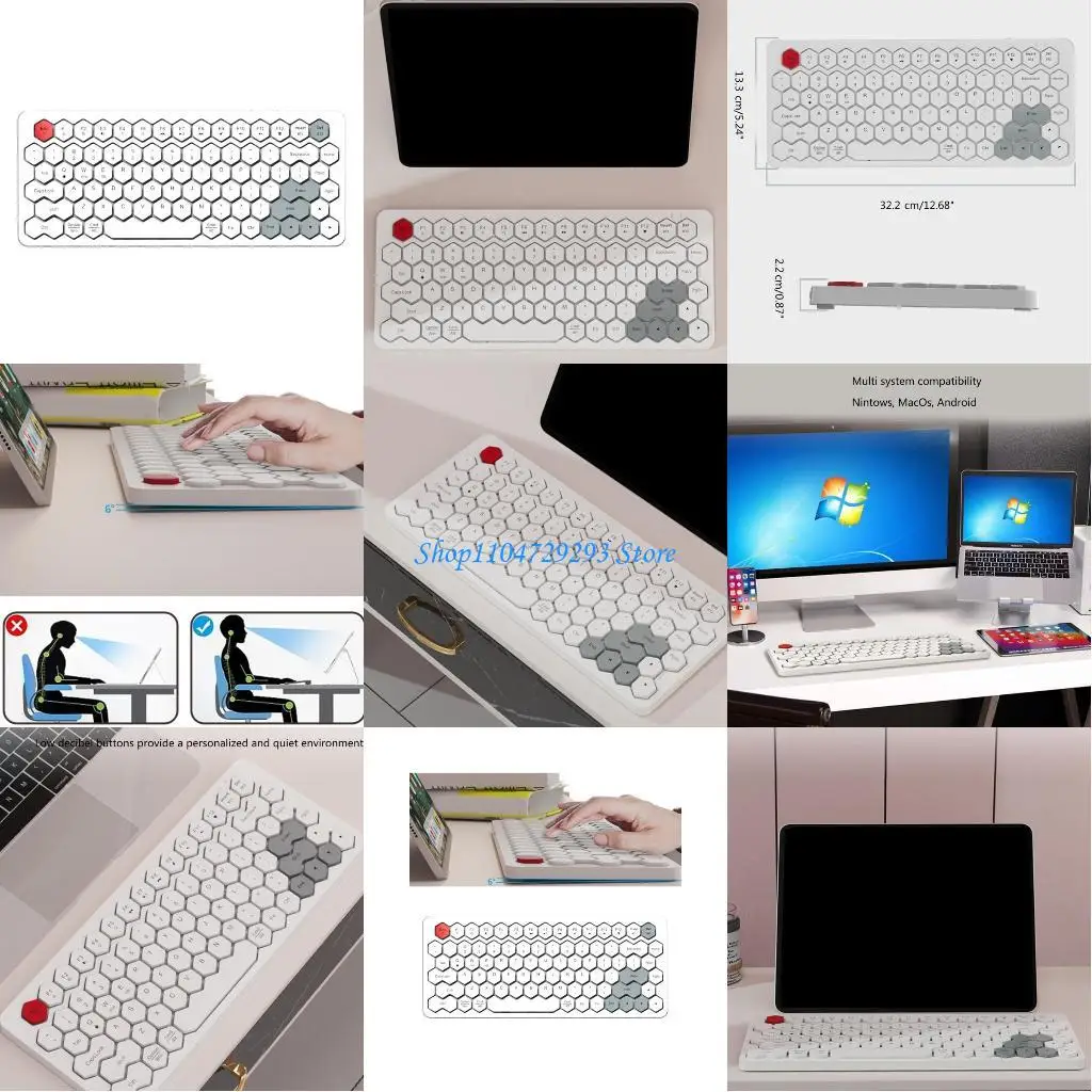 

Y2GD Compact and Stylish Mini Keyboard 2.4G Computer Keyboard Bluetooth-compatible Keyboard with Hexagon Keycaps Design
