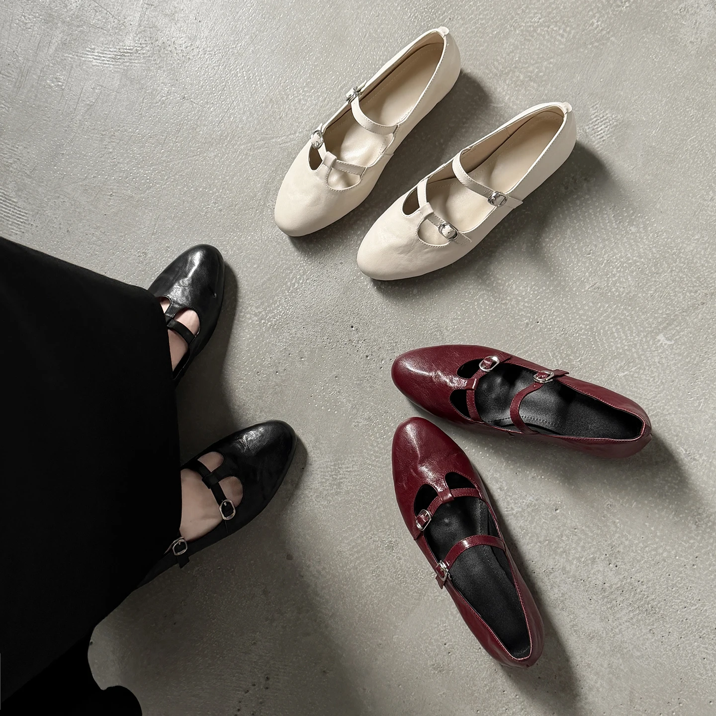 2026 new spring autumn women pumps natural leather 22-25cm sheepskin+pigskin+sheepskin round toe buckle mary janes women shoes