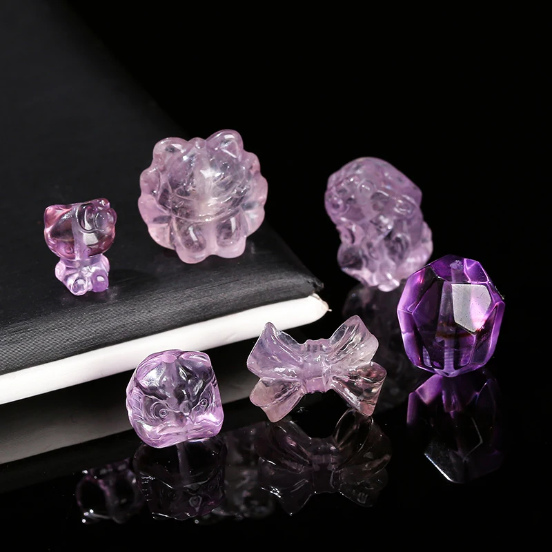 1 Pc Natural Amethyst Carved Faceless Cat Lion Head Bowknot Shape Bead For Jewelry Making Diy Necklace Bracelet Accessroy