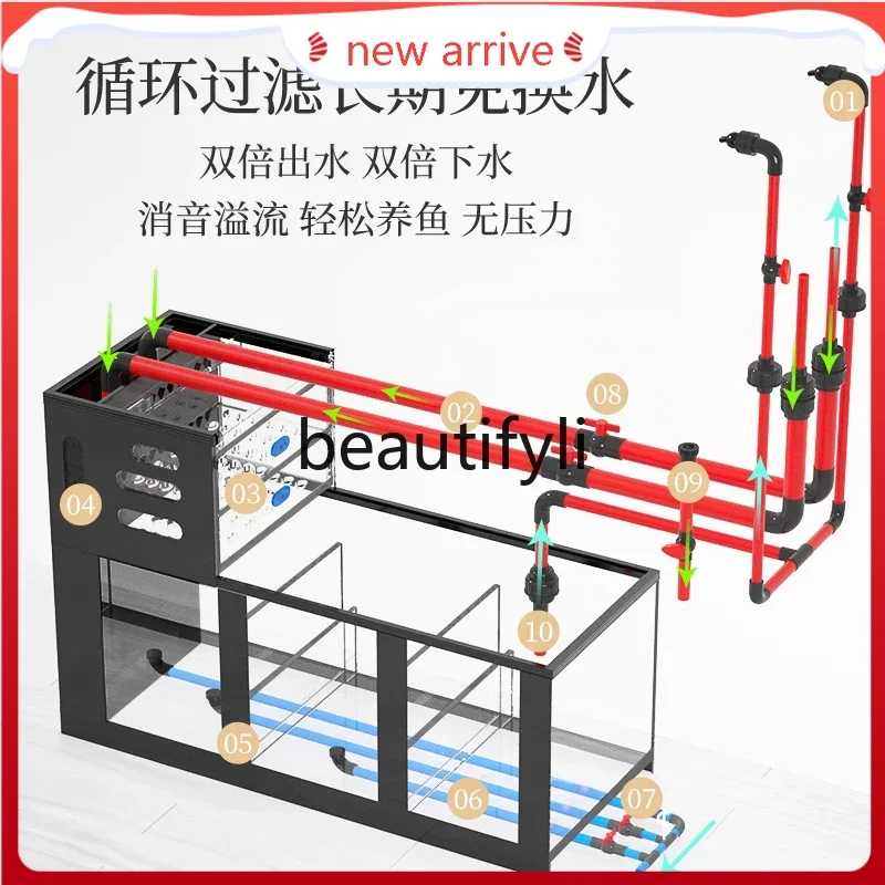 ALiving room aquarium bottom filter ecological landscaping water-free goldfish tank H
