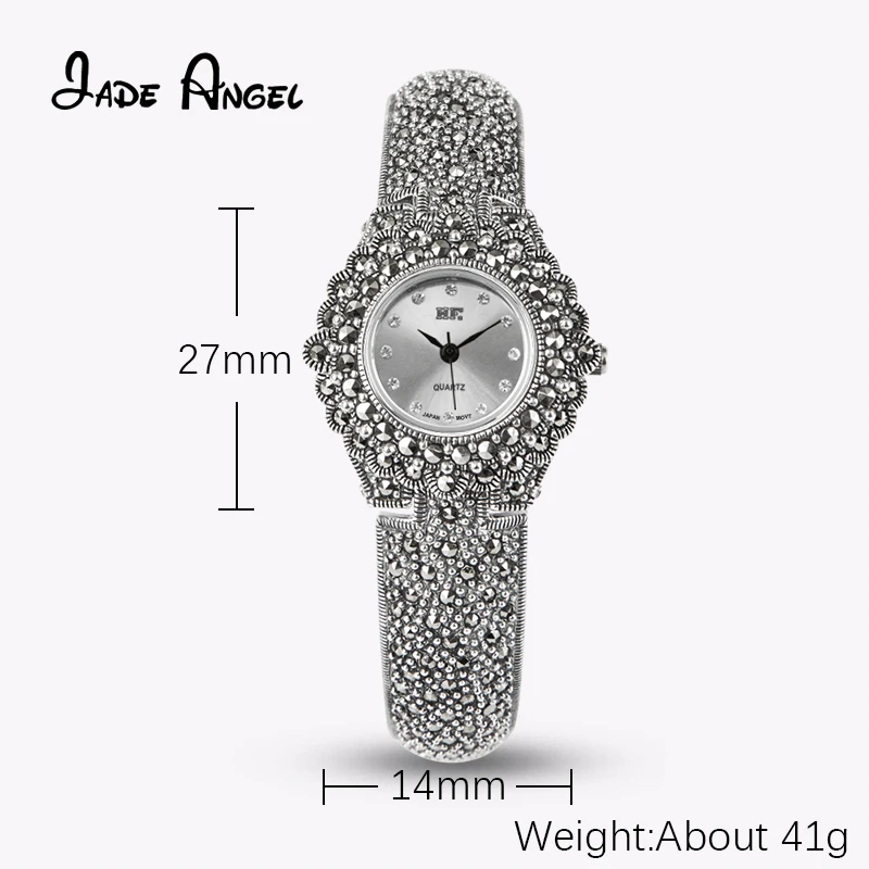 Jade Angel Watch 925 Sterling Sirver for Women Quartz Watch Jewelry Elegant Ladies Watch Lady Crystal Quartz Magnetic Wristwatch