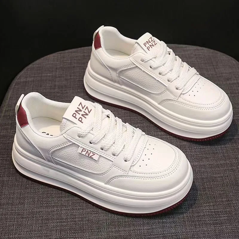 Women's Thick-Soled White Sneakers Breathable Spring Autumn Casual Sports Shoes Youth Soft-Sole Height-Increasing Board Shoes