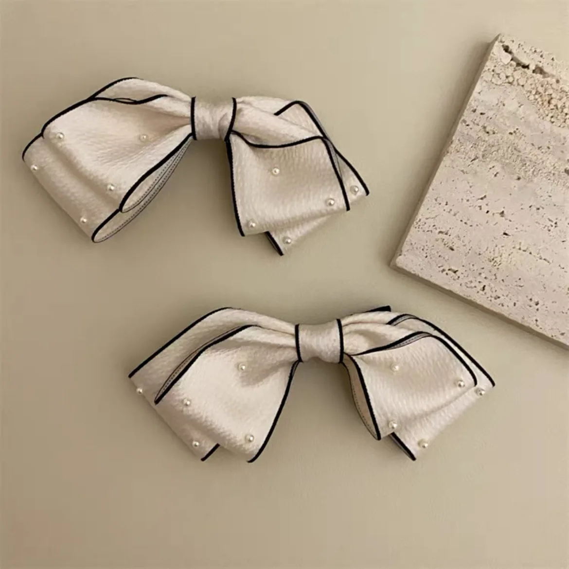 Korean Version of The New Bow Imitation Pearl Hairpin Two-piece School Party Simple Hairpin Suit Girls Lovely Hair Accessories