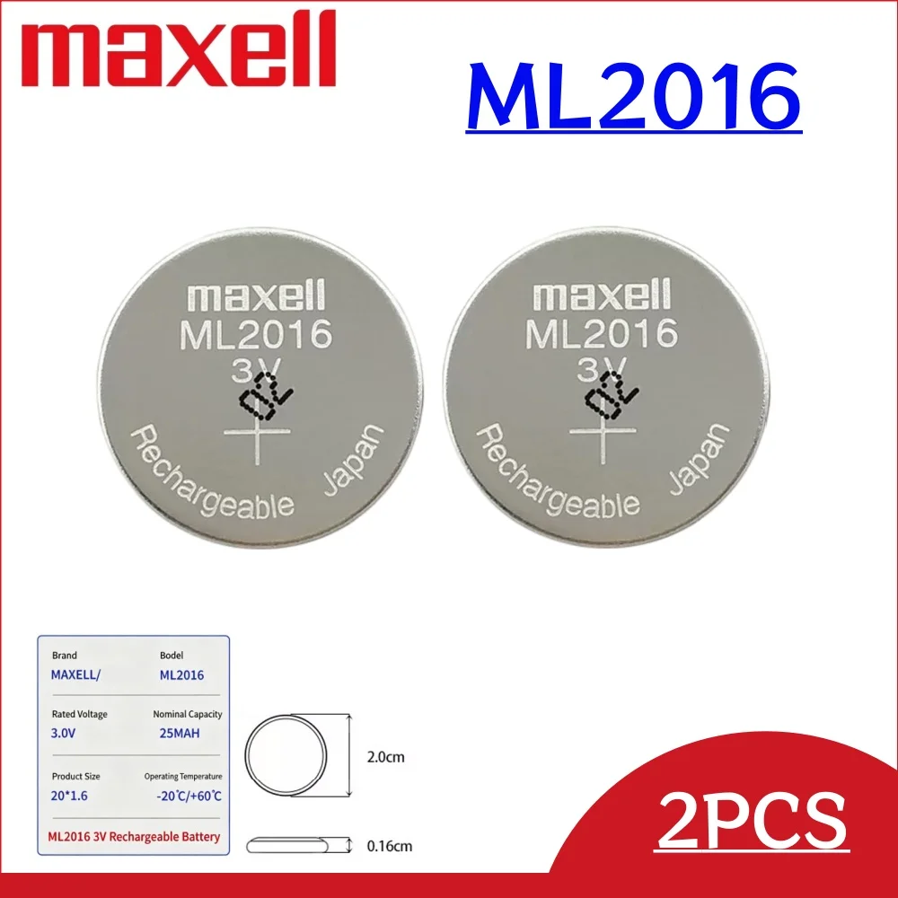 2-10PCS Original-MAXELL ML2016 Rechargeable Battery Can Replace CR2016 Photokinetic Kinetic Energy Rechargeable Battery