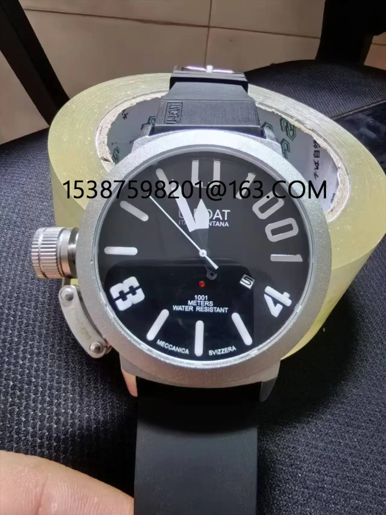 Einfachheit Quarzuhr Klassiker 48mm großes Zifferblatt Männer Gummi Boot Gehäuse Mode u 1001 Haken großes Boot linke Hand Uhr