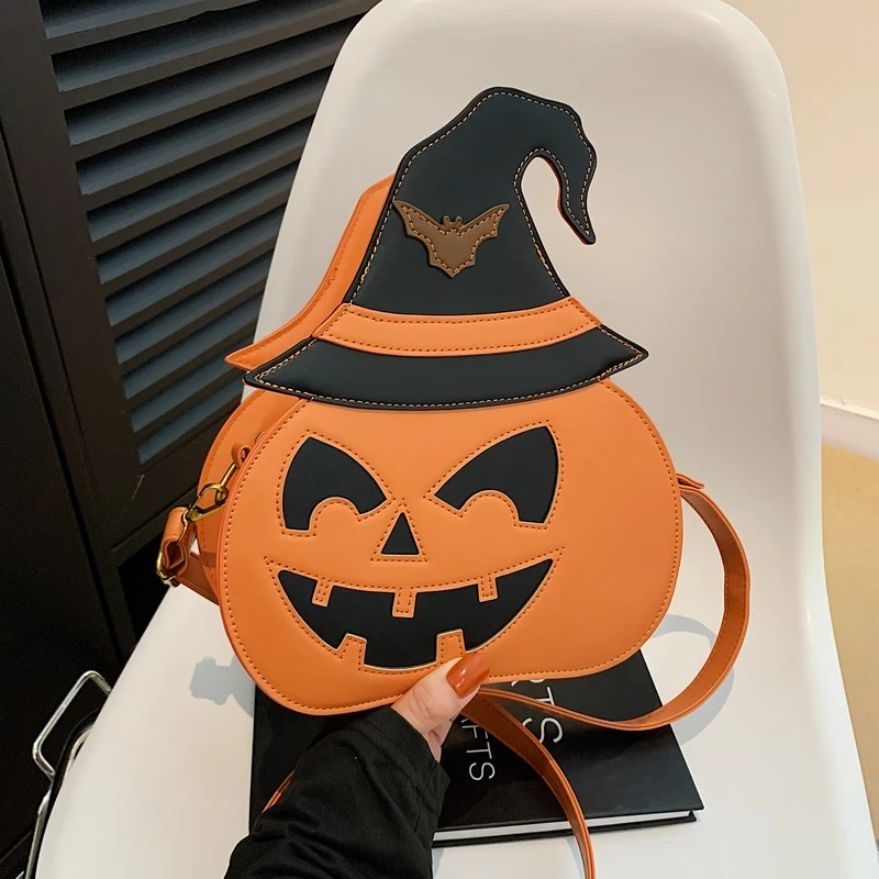 Pumpkin Crossbody Bag for Women Pumpkin Shoulder Bag Female Halloween Bag PU Leather Demon Messenger Bag Halloween Shopper Bag