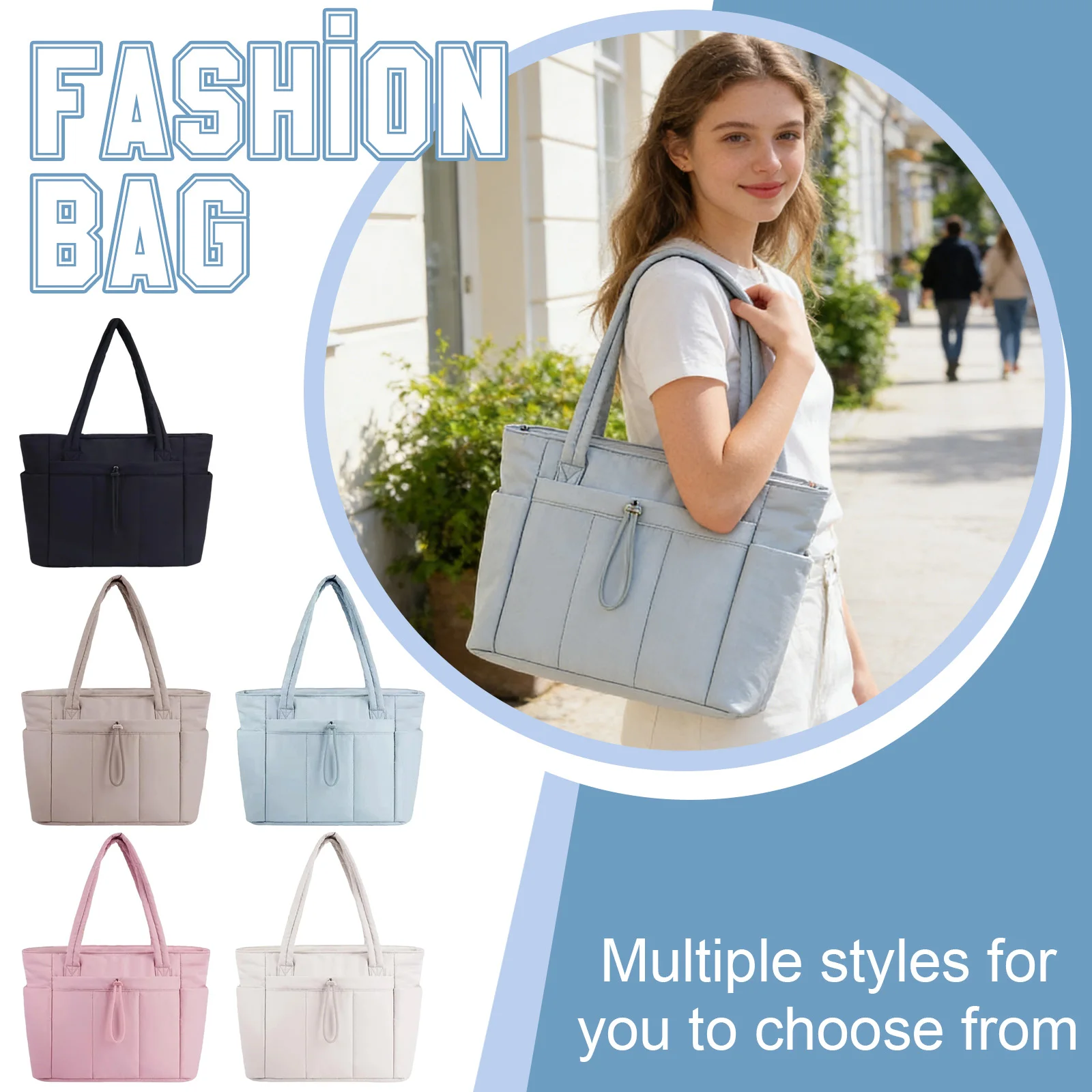 

Lightweight Tote Bag Multi Pocket Handbag Work Commute Travel Bag Spacious Organizer Side Pocket Design Office Carryall