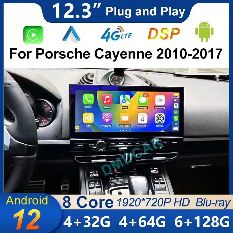 

Автомобильный мультимедийный плеер на Android 12, GPS-навигатор, 12,3 дюймов, головное устройство с Blu-Ray экраном для Porsche Cayenne 2010-2017 IPS DSP Carplay 4G