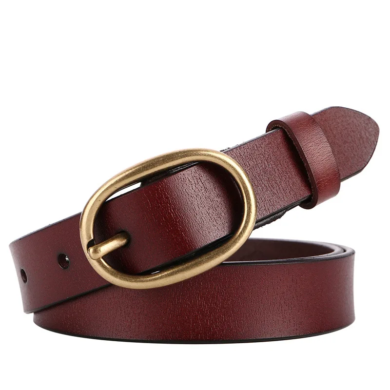 Damen-Gürtel aus echtem Leder, 2,3 cm breit, zweilagige Rindsleder-Metall-Dornschließe, schlichte Mode für Jeans – Detail 15