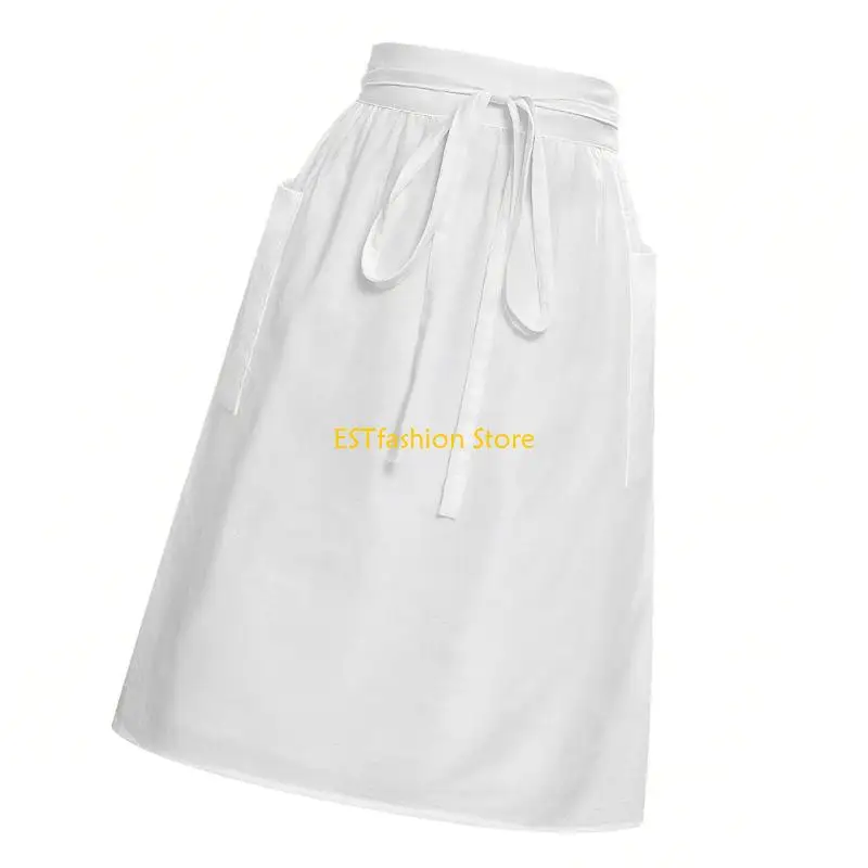 Y5GC Permanent White Waist Smock With Accessible Pouches For Professional Use
