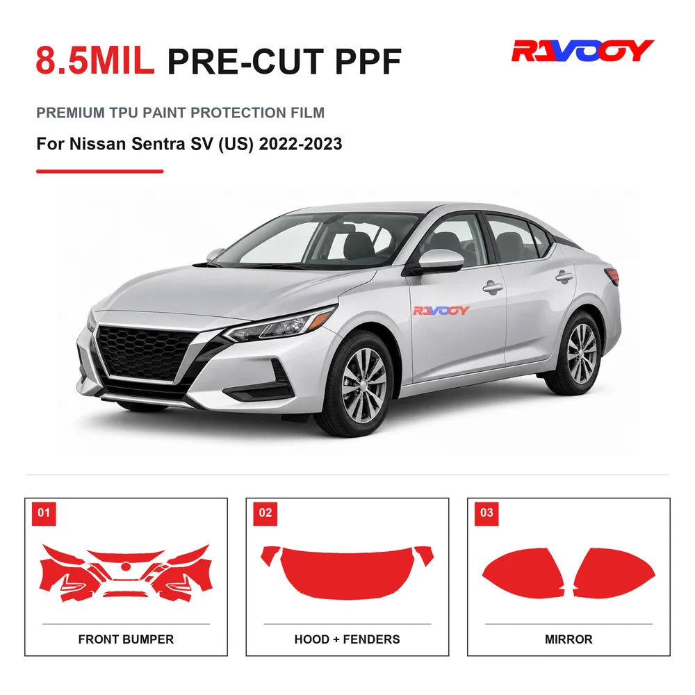 Precut PPF For Nissan Sentra SV (US) 2022-2023 8.5mil TPU Clear Paint Protection Film Self Healing Hydrophobic Stone Chip Guard