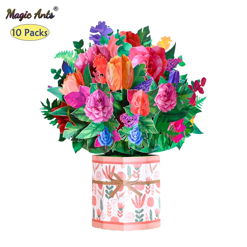 

10 Pack 3D Flower Bouquet Pop Up Card Home Decoration for Mothers Day Birthday Greeting Cards for Mom Wife Anniversary