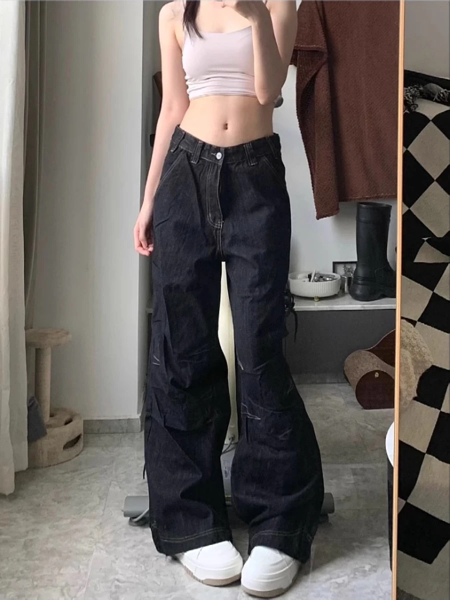 

Широкие джинсы с высокой талией, женские осенне-зимние длинные брюки прямого кроя, полный комплект в стиле ретро в американском стиле