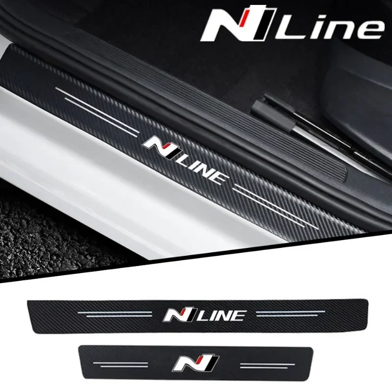 4PCS Car Door Sill Protector Plate Threshold Stickers Decals for Hyundai N Nline TUCSON KONA SONATA Sorento I30 ELANCRA I20 IX30