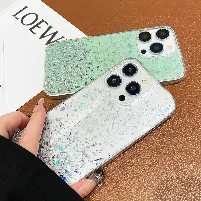 Luxury Bling glitter transparent case for iPhone 16 pro max 16Pro 15 14 13 12 11 XR Xs x 8 7 plus pls + shockproof cases cover