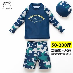 Children's Swimsuits for Boys, Teenagers, Middle and Large Kidsren, Long-Sleeved Split Sunscreen, Plus Size Fat Kidsren's Quick-Drying Swimsuits