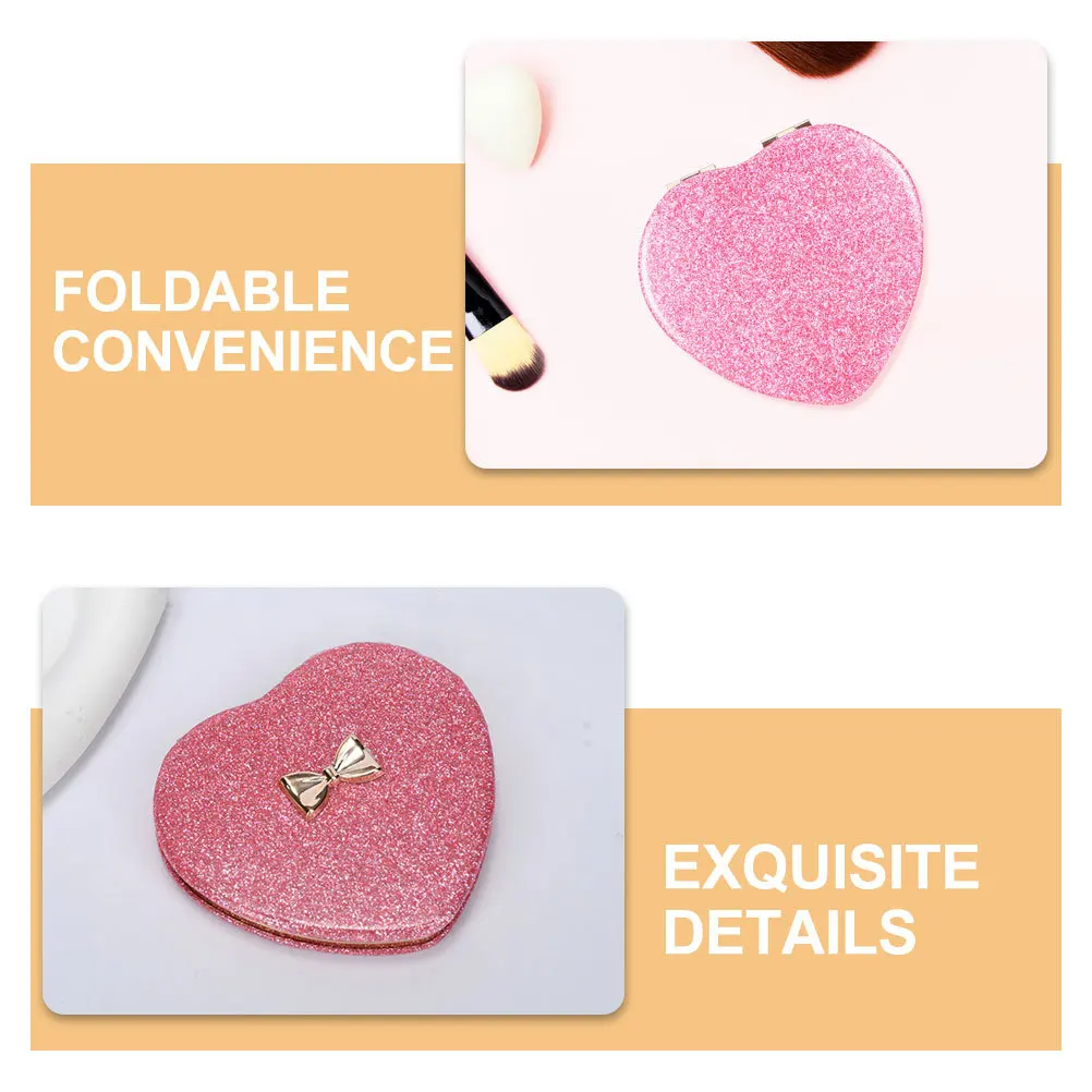 Herzförmiger, tragbarer, zusammenklappbarer Schminkspiegel, doppelseitiger, kompakter Taschenspiegel für Damenhandtaschen