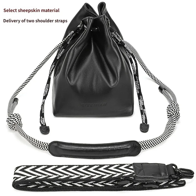 Genuine sheepskin Camera Drawstring Bag Camera sling bag for Mirrorless Digital Camera Micro SLR Camera Insert protective Pouch