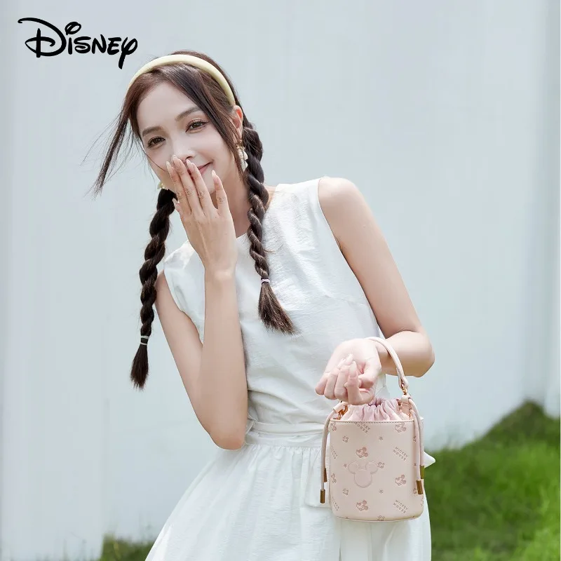 Disney Mickey New Women's Handbag Mini Fashion Women's Shoulder Bag Luxury Brand Original Drawstring Bucket Bag High Quality