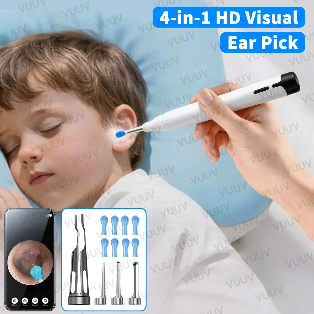 

Smart Visual Ear Cleaner with Camera 1296P Ear Sticks USB C Charging Ear Wax Removal Tool WIFI Connection LED Lights Earpick