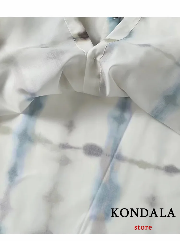 KONDALA Vintage Print Women Blouse Long Sleeve Turn-down Collar Single Breasted Loose Blouse Fashion 2023 Summer Holiday Shirts