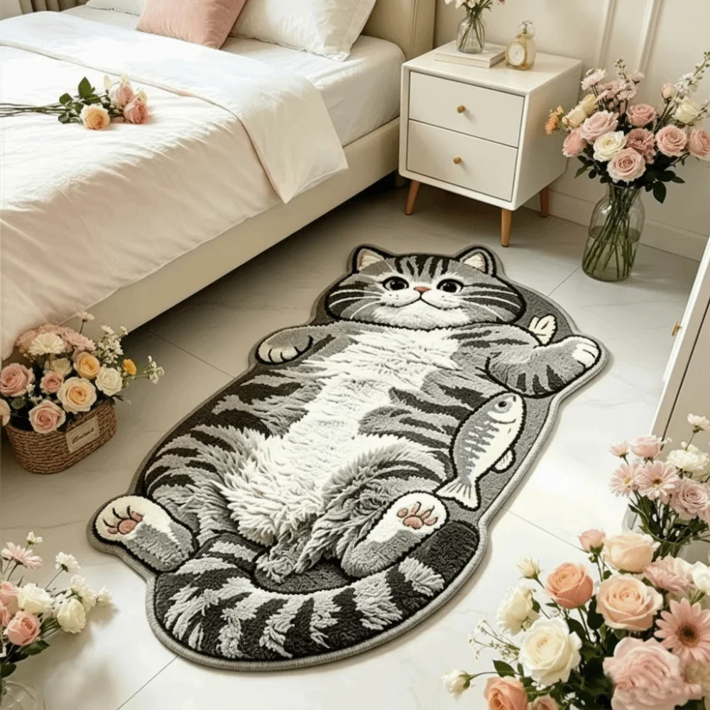 Funny Non-Slip Cat-Shaped Area Rug Anti-fouling Easy to Clean Home Decor Carpet Cartoon Carpet Living Rooms