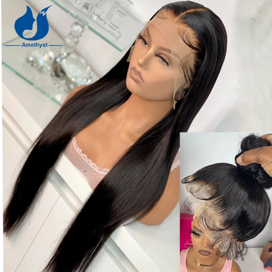 Amethyst 150% Silky Straight Natural Black Full Lace Human Hair Wigs For Women 100% Remy Human Hair Preplucked with Babyhair