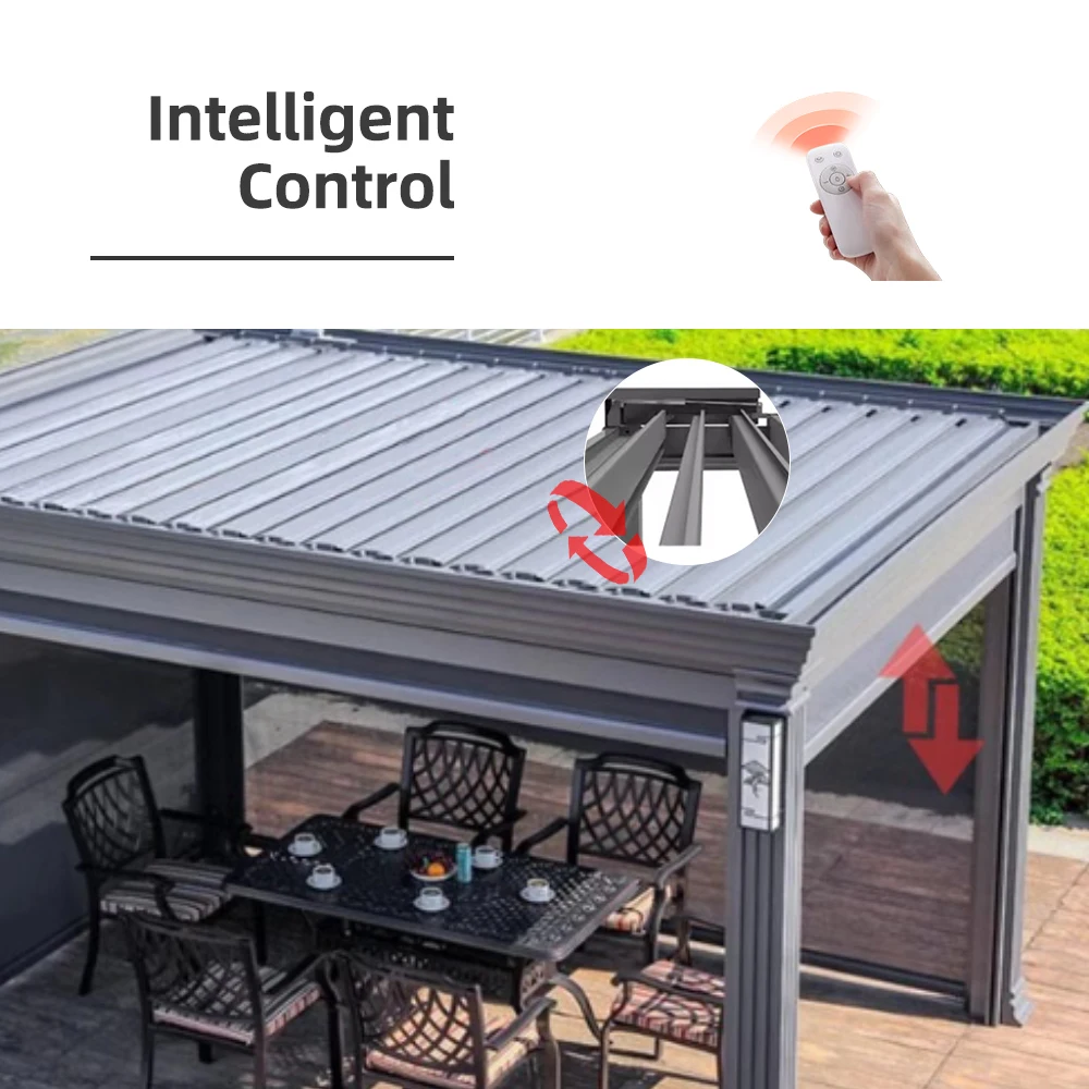 Smart Retractable 3x3 3x4 4x4 4x6 Aluminum Motorized Gazebo For Backyard Oasis