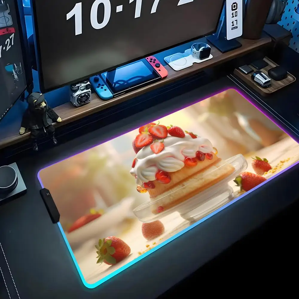 

cake Mouse Pad RGB Gaming Mousepad Big LED Pad PC Desk Mat Luminous Mouse Pad Large Keyboard Mats Table Rug With Backlit