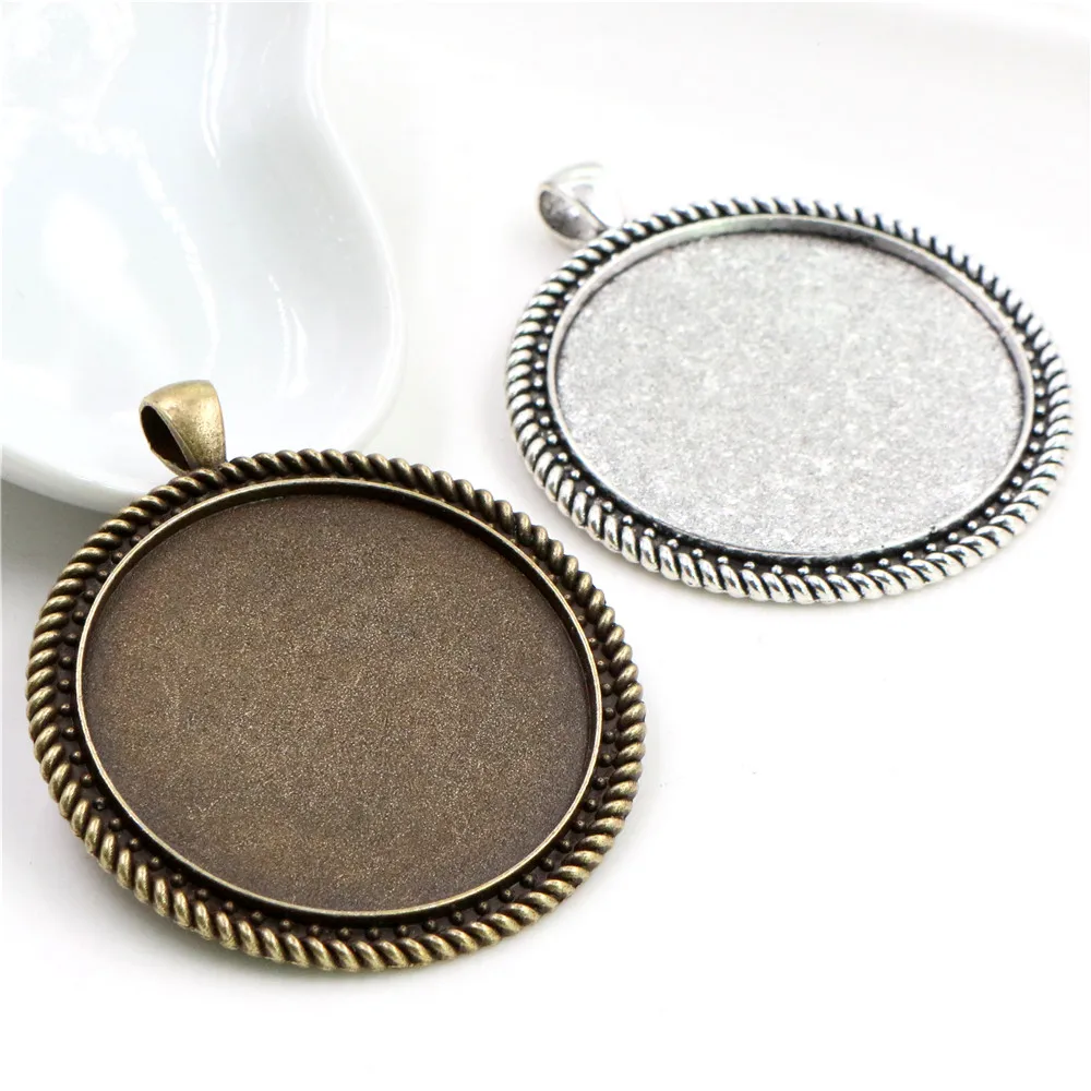 5pcs/lot 40mm Inner Size Antique Bronze and Silver Plated New Fashion Style Cabochon Base Setting Charms Pendant