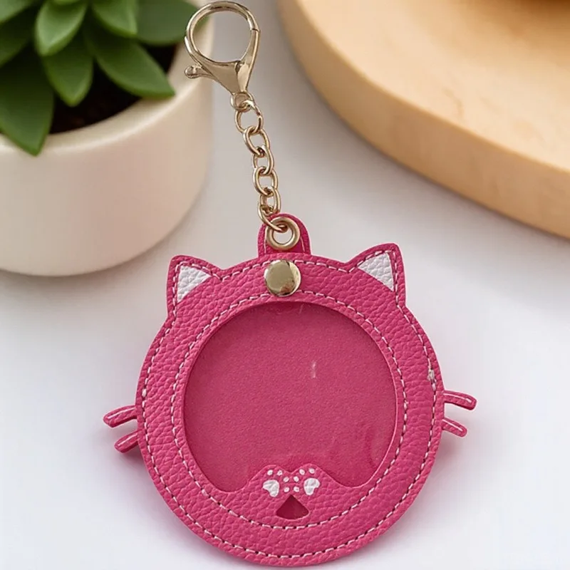 

Cute Leather Cat Cute Badge Storage Round Card Bag Display Pendant Keychain CCD Camera Accessories Bag Accessories