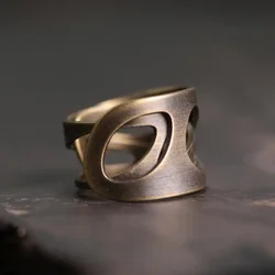 Original designer lucky hollow process open ring ingot pattern  Chinese retro light luxury charm female silver jewelry
