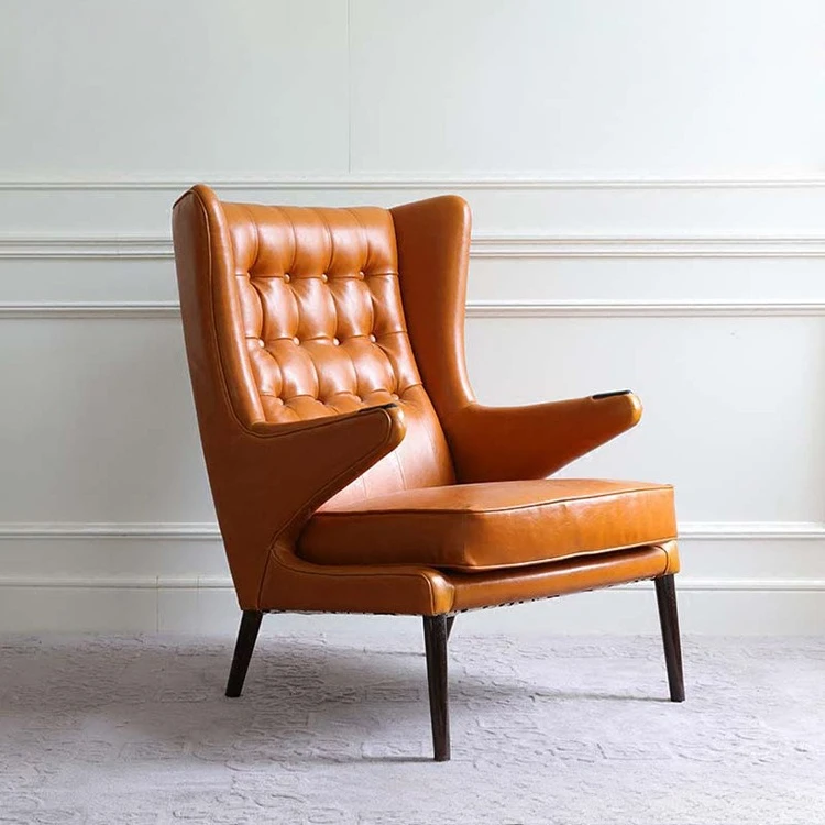 simple buckle cloth leather art retro restaurant hotel small apartment solid wood single sofa