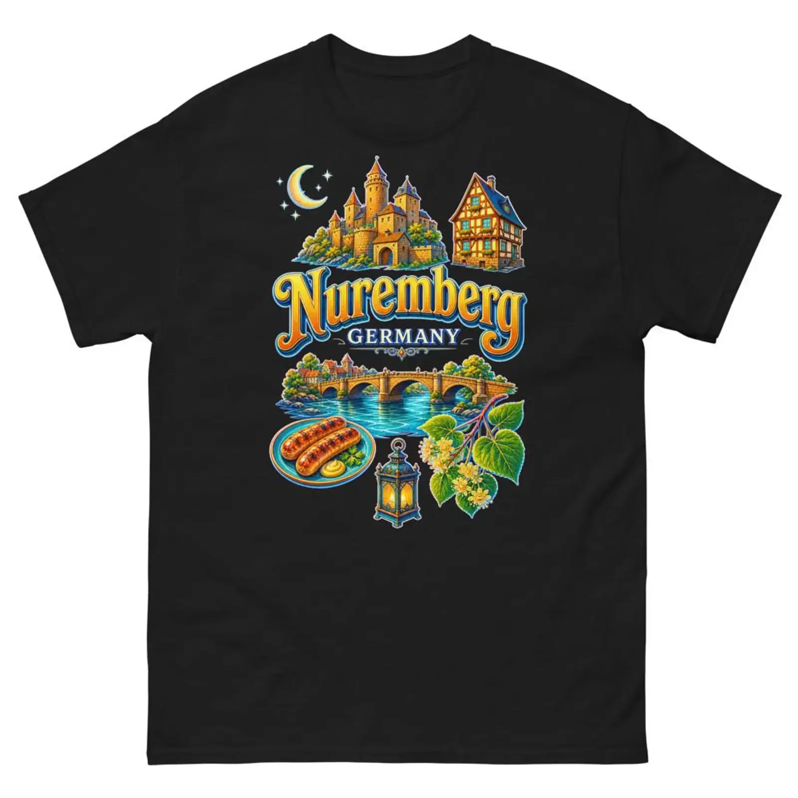 Nürnberg Deutschland T-Shirt Souvenir Burgbrücke Reise-Andenken Geschenk Vintage gewaschen leicht gedehnt Herren Designerkleidung