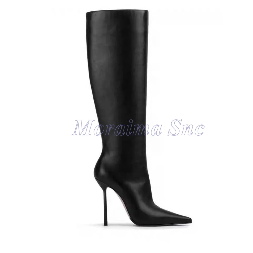 

Sexy Pointed Toe Knee High Boots Stiletto High Heel Side Zipper Fashion Women Long Modern Boots Autumn Winter Black Concise 2026