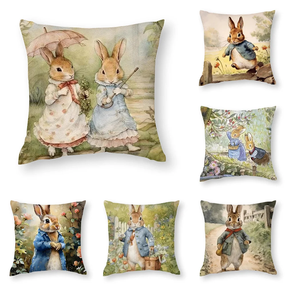 

Cartoon P-Peters Rabbit Pillow Case 3D Print Polyester Fiber 40*40 cm Home Sofa Throw Pillow Cover Decoration Festival Gift