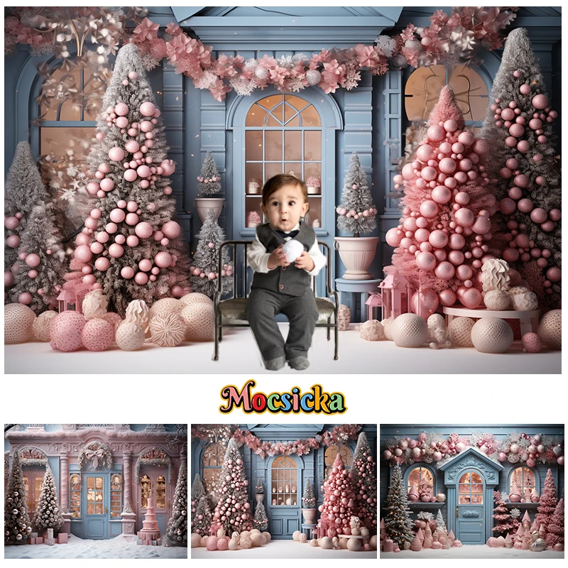 الغابات الحلو متجر عيد الميلاد الخلفيات الاطفال فتاة التصوير الدعائم الطفل الكبار الشتاء عيد الميلاد الوردي الثلجي مخزن الجبهة الخلفية