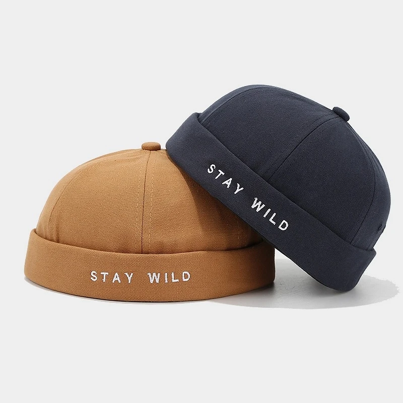 Japanese Art Minimalist Letter Embroidered Skullcap Women Korean Style Trendy Retro Landlord Hat Men Street Hip Hop Cap Unisex