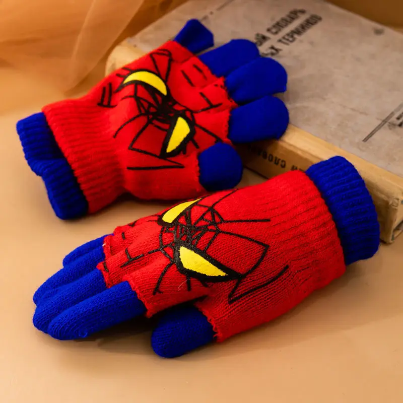 Diseny Spiderman-guantes cálidos de invierno para niños, guantes tejidos de dibujos animados de Anime de Marvel, decoración bonita, regalos de Navidad para niños de 5 a 10 años