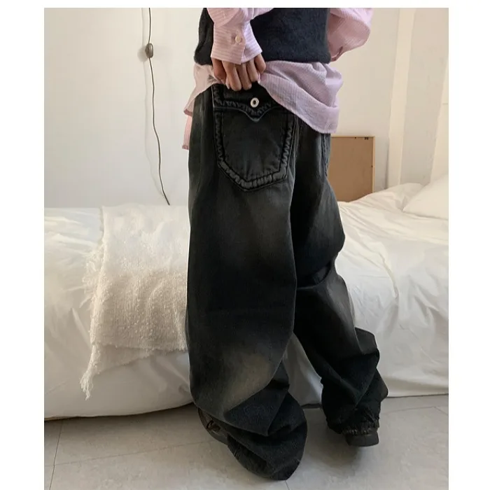 

Washed Vintage Jeans High Waist Loose Wide Leg Pants Versatile Casual Cotton Denim High Waist Loose Fit Versatile Jeans