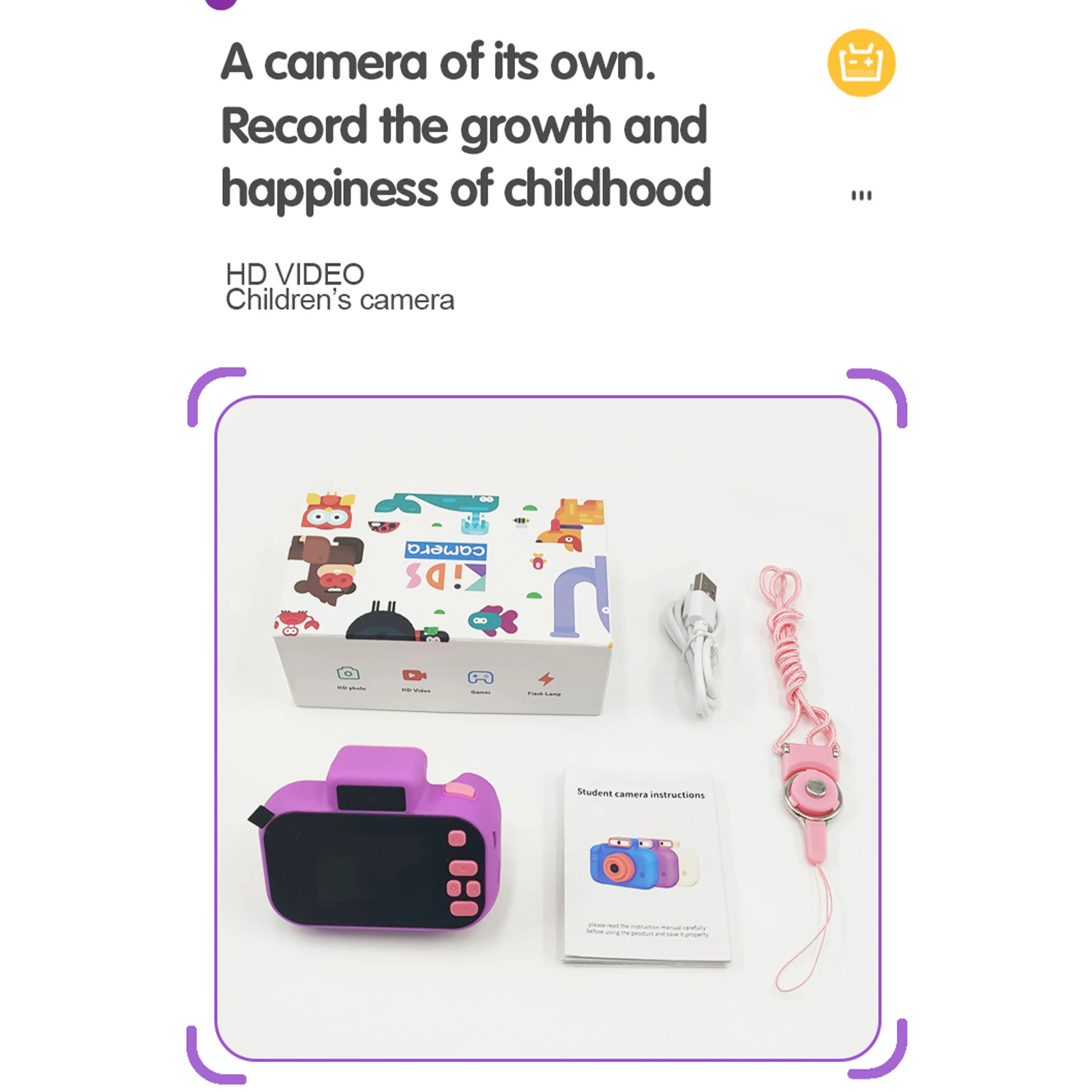 Doppia fotocamera anteriore posteriore ad alta definizione 4000W schermo IPS HD da 2 pollici fotocamera digitale per bambini ricarica USB con cordino giocattoli per bambini