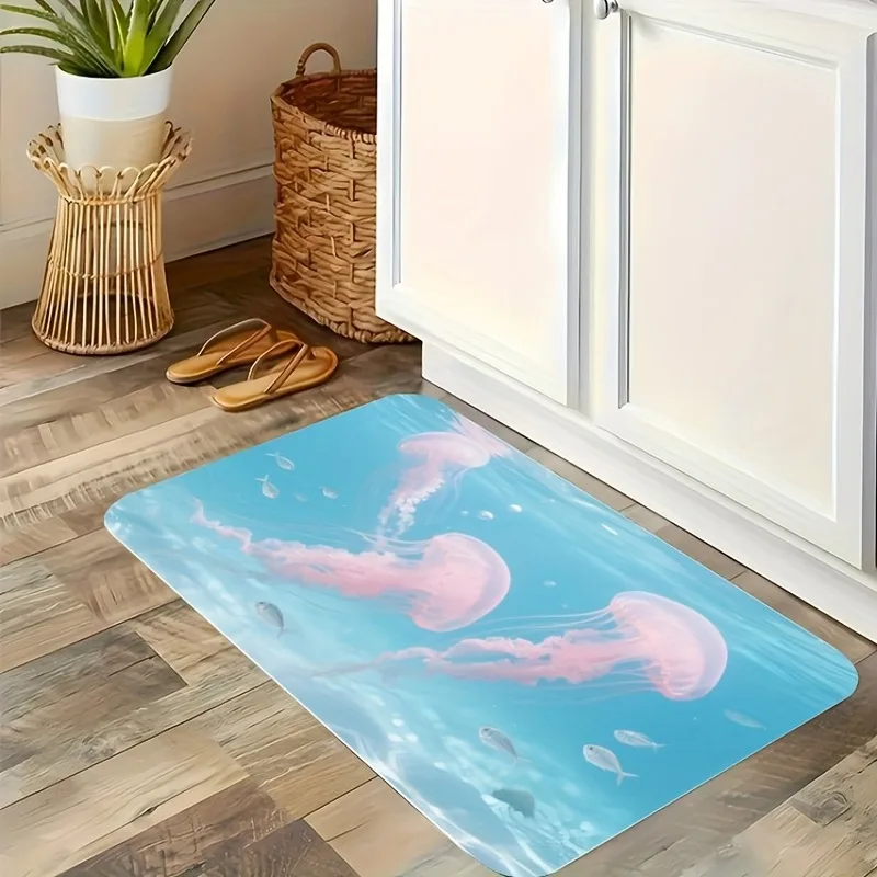 

1PC Jellyfish Pattern Kitchen Rug Non-Slip Door Mat Pop design Bathroom Rug Bath Mat Carpet for Home Sink Laundry Decoreeree