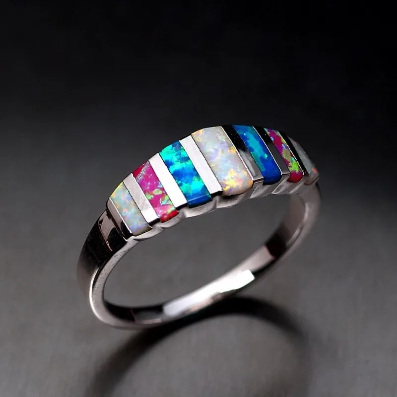 

Rainbow Opal Two-Tone Gradient Ring for Women - Luxury Niche Design Opal Band, Fashion, Versatile Index Finger Ring