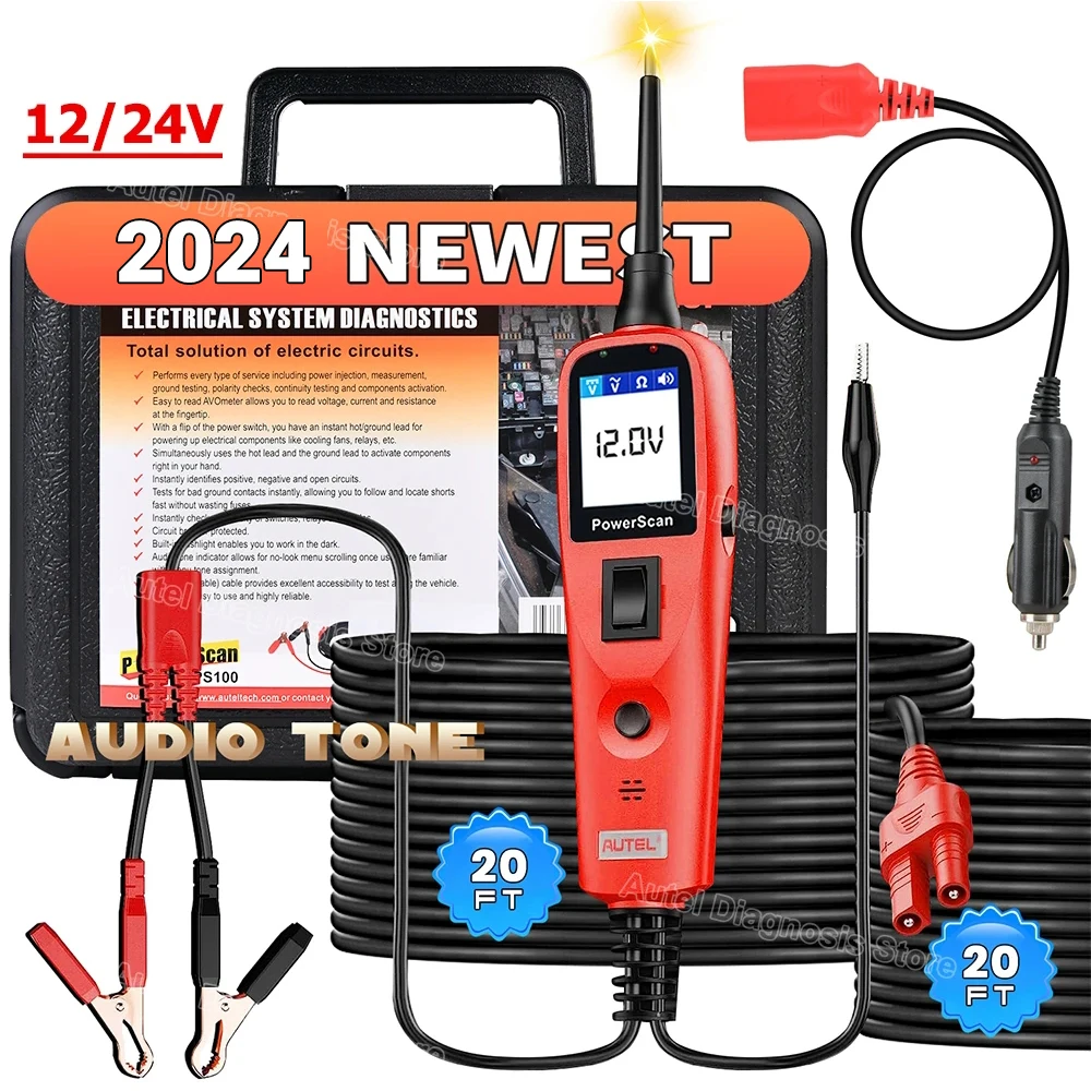 Autel PS100 Power Circuit Probe Kit 12V/24V Electrical System Diagnostics Tools AVOmeter Test Built-in Flashlight Circuit Tester