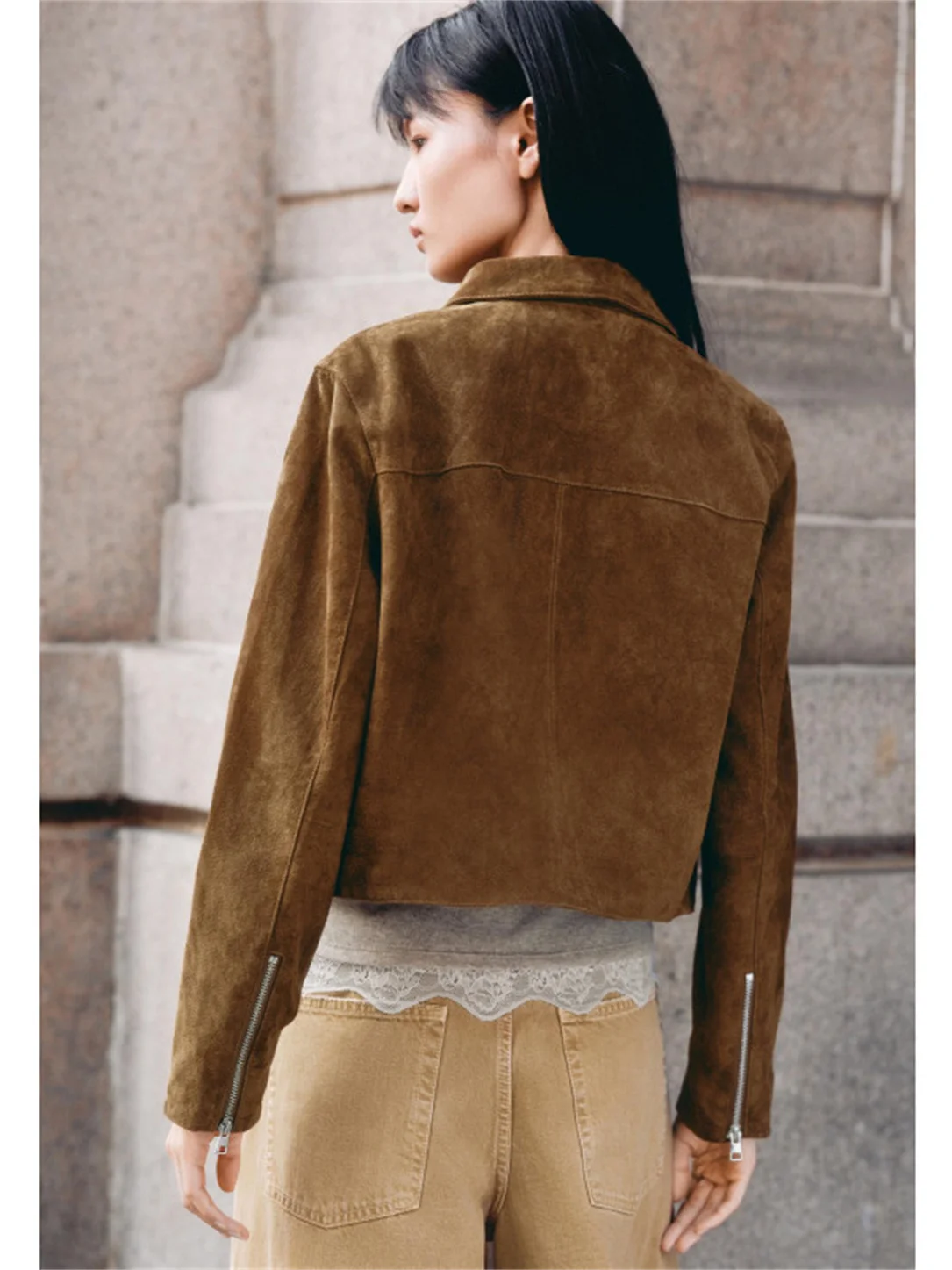 Faionable ort Puro Pelle Lunga Sve Jaet Donna Casual High-End Sensazione Autunno Nuovo Sle 8073255 Pendolarismo Sle Cerniera...